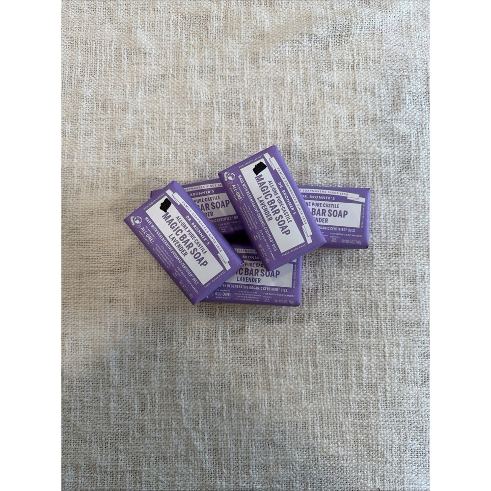 5 Dr Bronner's Lavender Pure Castile Bar Soap 5 oz Hemp Organic Fair Trade New